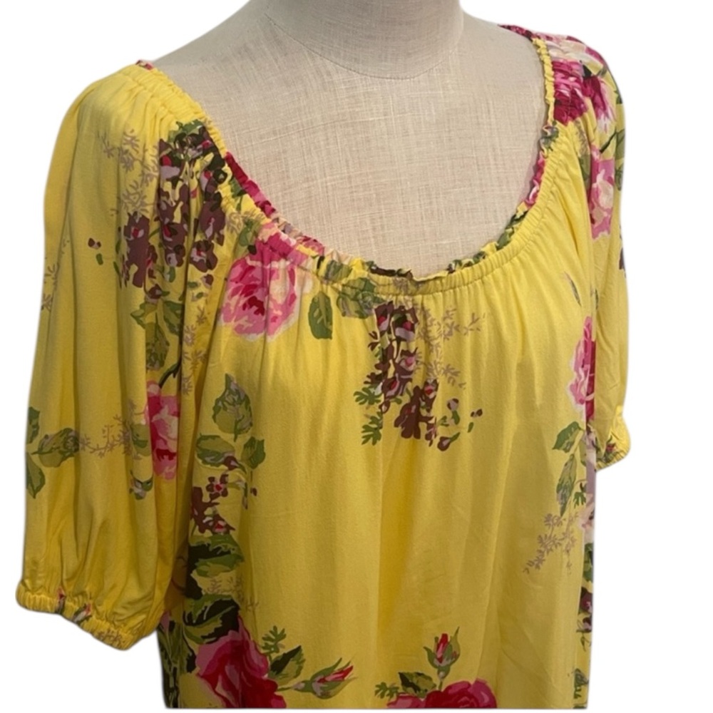MATILDA JANE "In Town Peasant" Puff Sleeve Blouse in Yellow Floral Size XL - Picture 10 of 11